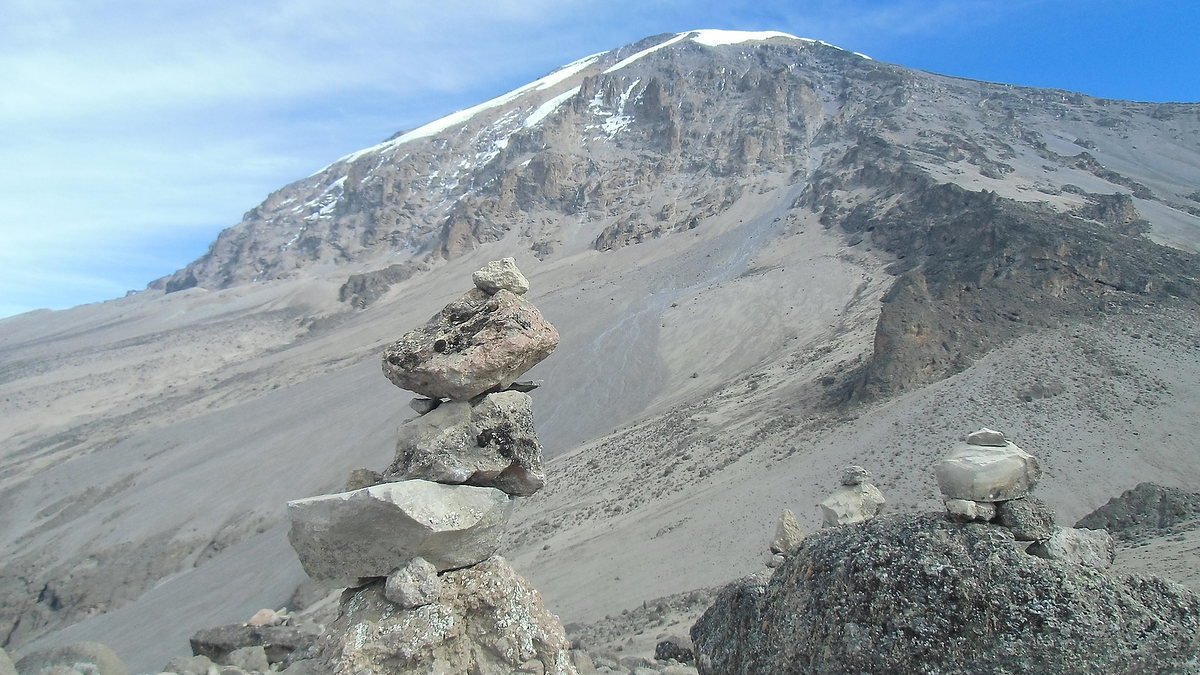 Stone cairns on the scree slopes of Kilimanjaro