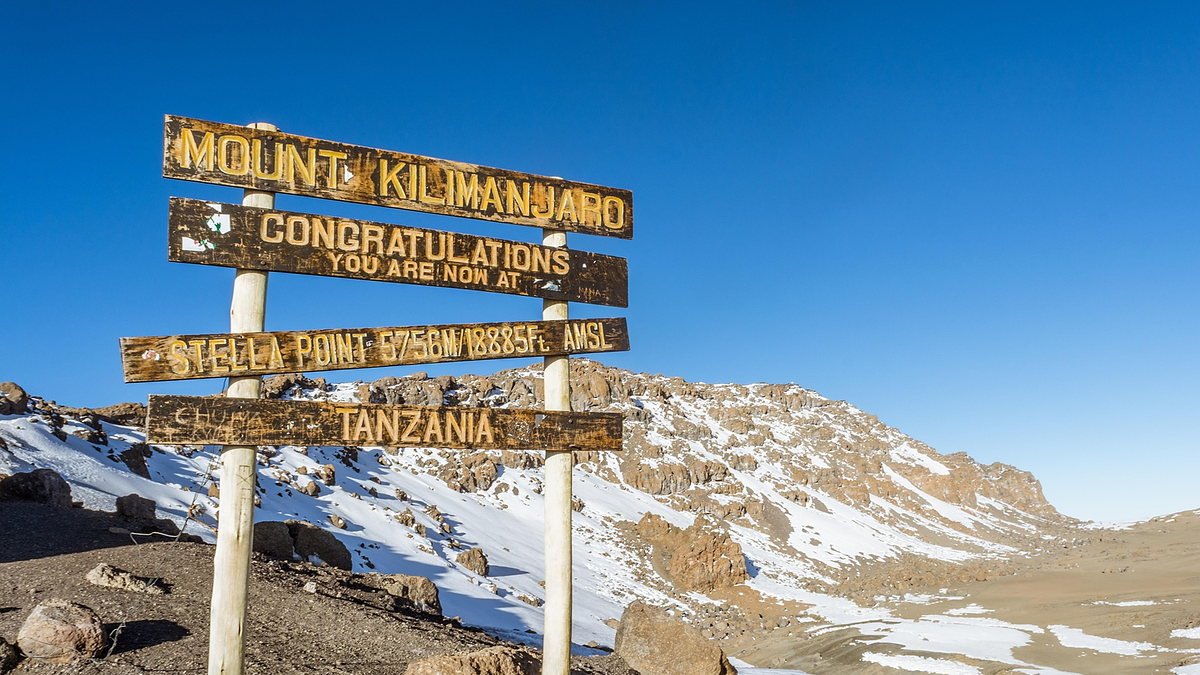 The Stella Point sign near the crater rim of Kilimanjaro